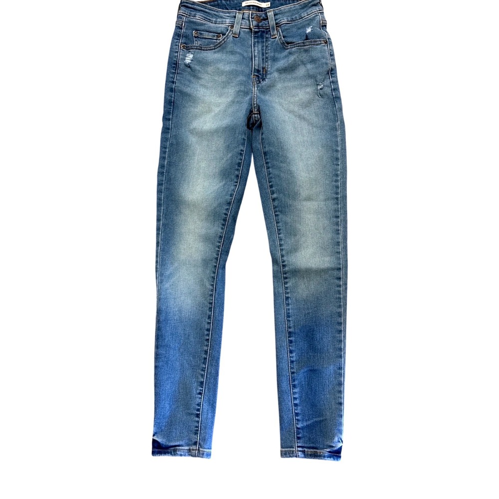Levis 721 High Rise Skinny Jeans Womens 24x28 Blue Distressed Denim 18882-0125